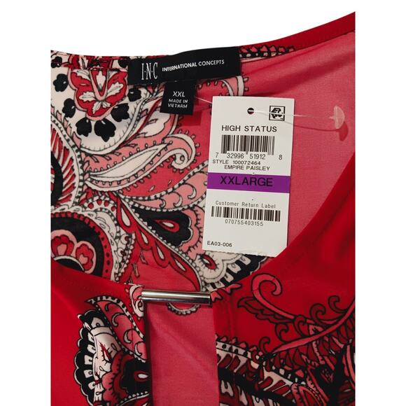 NEW INC Blouse Top Plus 2X Stretchy Faux Wrap Red V-Neck Career Office Dressy - Picture 3 of 9